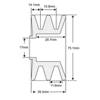 Remskive 17x75,1 mm, 2 spor
