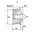 Frigångsrem 17x54, 6 spår