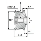Frigångsrem 17x53.7, 6 spår